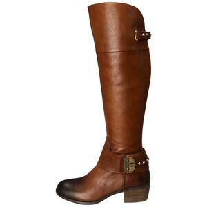 Vince Camuto Leather Beatrix Block Stacked Heel Knee High Riding Boots Brown 7.5